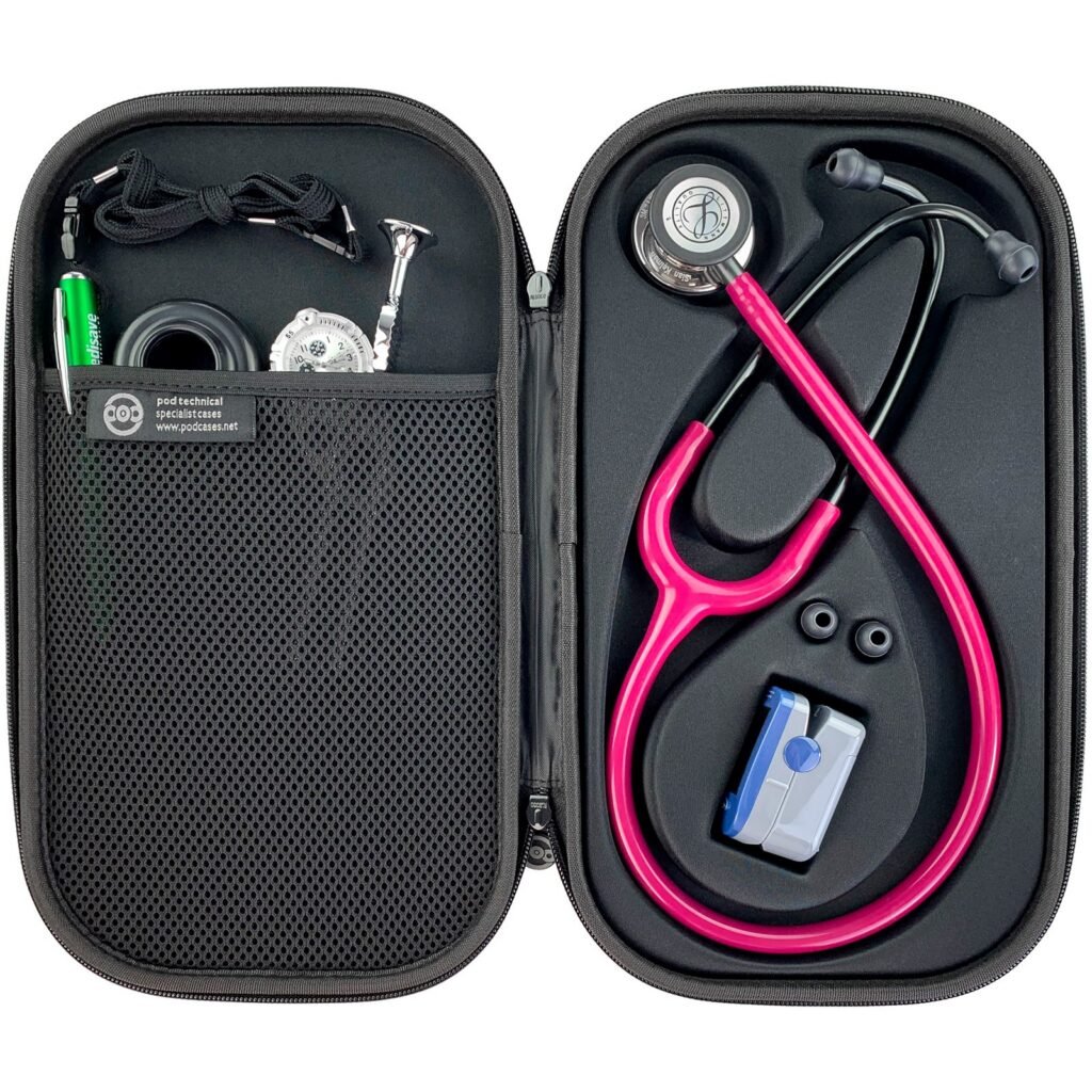 Cardiopod II stethoscoopetui, geopend met stethoscoop erin